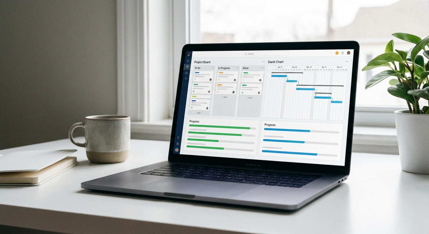 Illustration: KI-gestütztes Projektmanagement und Risikoerkennung